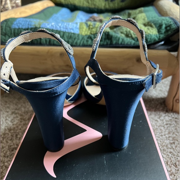Nina New Navy Luster Heels with Rhinestone Strap - Picture 4 of 5